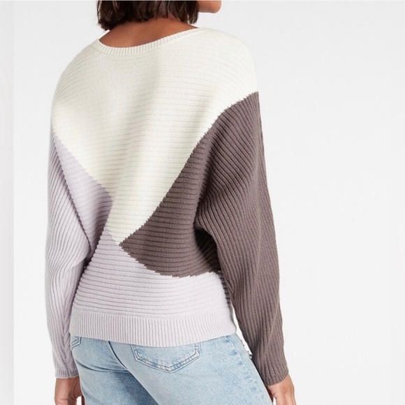Express Color Block Ribbed Dolman Sleeve Sweater Purple White Size Small - Picture 3 of 7